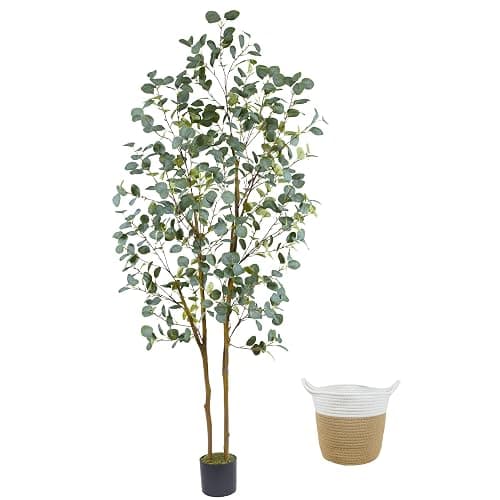 Warmplants Artificial Eucalyptus Tree, 7ft Tall Silk Leaves Fake Plant with Basket for Outdoor Indoor, 83'' Faux Eucalyptus Trees for Home Office Livingroom Floor Décor - Image 1