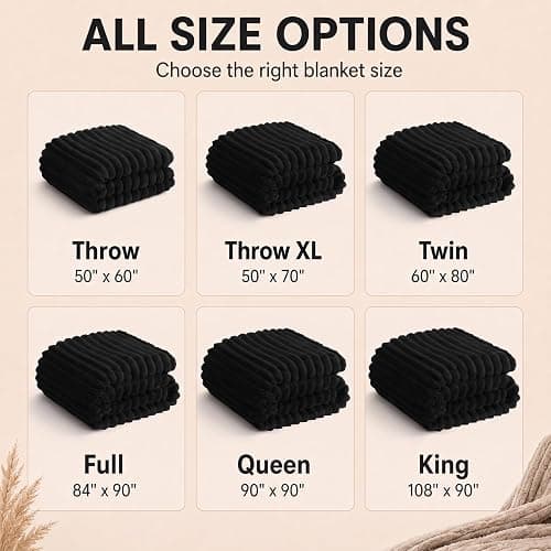 HIMEET Black Twin Blanket for Bed, 300GSM Ribbed Fleece, 60 x 80 Inches | Ultra Soft Flannel, All-Season Lightweight Warmth, Bed Layering Pick & Dorm Essential, Gift for Men & Women, Machine Washable thumbnail 2