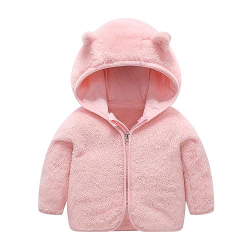 Toddler Boys Girls Hooded Jacket Fleece Hoodie Winter Warm Solid Color Teddy Coat Zip-up Bear Ear Sweater Fall Clothes thumbnail 2