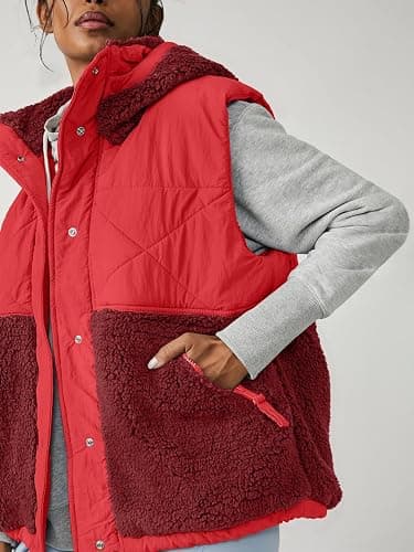 Imily Bela Womens Winter Sherpa Fleece Vest Stand Collar Button Down Sleeveless Jacket Casual Hooded Coat Outerwear thumbnail 5