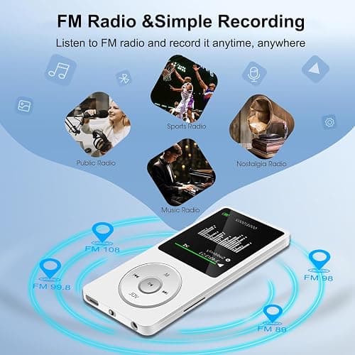 MP3 Player with Bluetooth 5.0, 1.8 inch Screen Portable Music Player with HD Speaker, HiFi Music Supports FM Radio, Voice Recorder, Supports Expanded Up to 128GB(White, 32GB) thumbnail 6