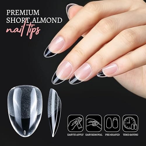Teenitor Short Almond Nail Tips Set, 510 Pcs 15 Sizes Half Matte Pre-shaped Clear Acrylic Nail Tips, 23 Pcs Nail Art Brushes, Dotting Tool, Nail Stand, Nail Stickers for DIY Nail Art thumbnail 6