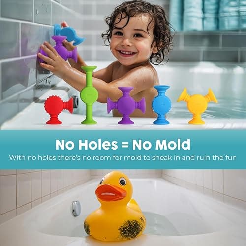 BUNMO Stocking Stuffers for Kids - Toddler Suction Bath Toys - Connect, Build, Create - Toddler Stocking Stuffers - Fine Motor Skills - Stimulating Sensory Fun - Textured 10 Pack thumbnail 9