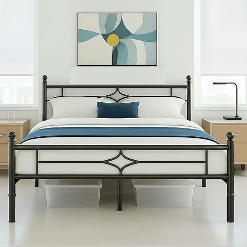 Susalt Metal Bed Frame Queen Size - 14 Inch Platform Bed Frame with Headboard/Heavy Duty Sturdy Mattress Foundation/No Box Spring Needed/Easy Assembly, Black, Queen - Image 1