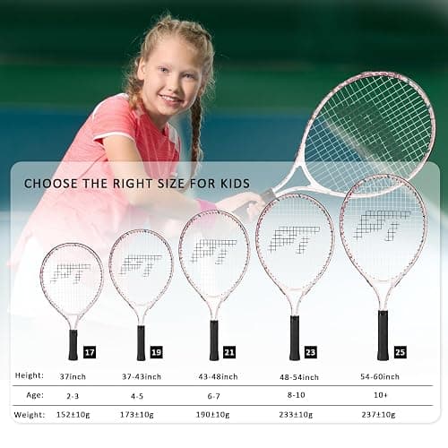 Kids Tennis Racket for Boys & Girls Aged 2-12 - Multi-Color & Style Youth Tennis Racket for Beginner, Includes 420D Nylon Shoulder Strap Bag thumbnail 5