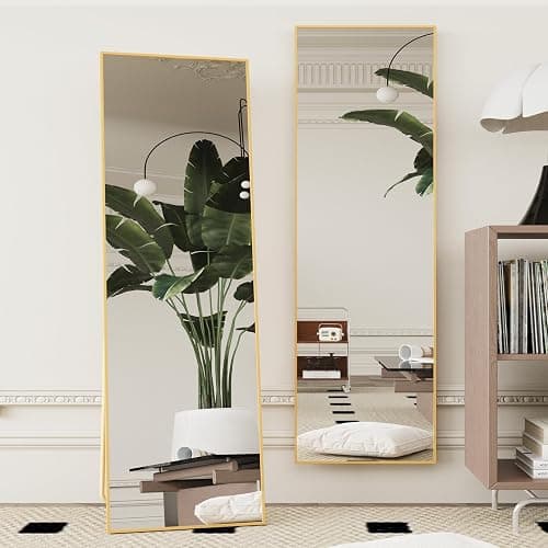 Beauty4U 59" x 16" Tall Full Length Mirror with Stand, Gold Wall Mounting Full Body Mirror, Metal Frame Full-Length Tempered Mirror for Living Room, Bedroom - Image 1