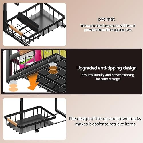 ADBIU Under Sink Organizer, 2 Pack 2 Tier Expandable Height (13.2" - 17.2") Pulling Out Kitchen Bathroom Cabinet Organizers thumbnail 6