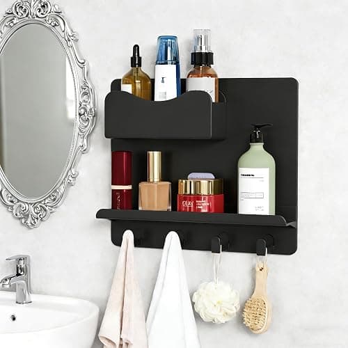 Floating Shelves for Bedside Shelf Accessories Organizer, Wall Mount Self Stick On, Cute Room Decor Aesthetic, Girls Room Decor, Cool Stuff for Bedroom Storage and Organization Black thumbnail 6