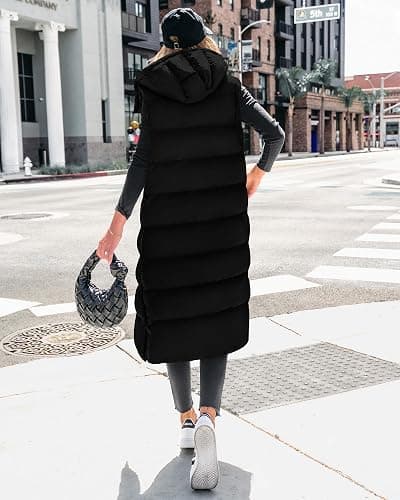 BTFBM Long Puffer Vest Women Quilted Hooded Button Down Zip Up Sleeveless Vests Outerwear Padded Jacket Fall Winter Coat thumbnail 3