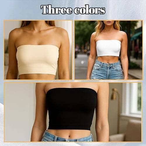 BFSYRR Bandeau Top, 3 PCS Tube Top, Black White Complexion Boob Tube, Strapless Tank Basic Short Ladies Boobtube Tops For Party Parties Beach Travel thumbnail 3