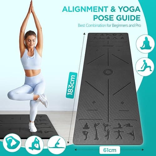 OUTDOUSE Yoga Mat with Alignment Lines,TPE 6mm Sports Exercise Mat,Non-Slip,for Gymnastics,Pilates,Home, Travel,Gymnastics Mat with Storage Straps,Yoga Mats for Women and Men,183x61x0.6cm thumbnail 2