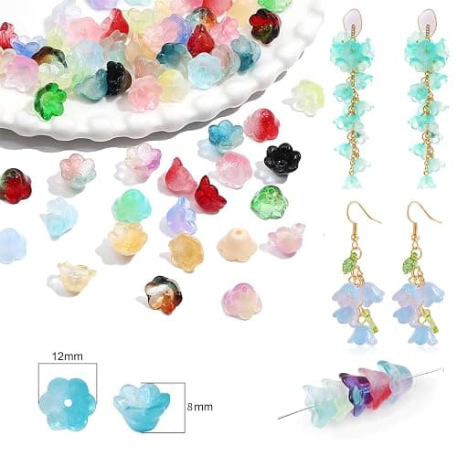 LadayPoa 100pcs Glass Bellflower Beads for Jewelry Making Mixed Color Trumpet Flower Beads Gradient Clear Cute Beads for Bracelets Making Aesthetic Beads Charms for DIY Necklace Decoration Gifts thumbnail 9