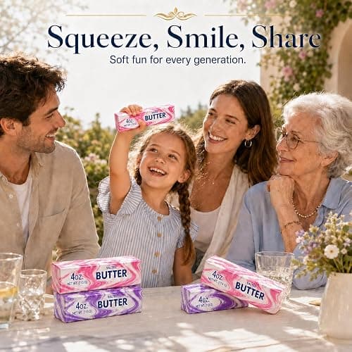 2 Pack Butter Squishy Toys, Slow Rising Squeeze Toys for Stress Relief | 2-Pack Pink & Purple Butter Squishies, Slow-Rising Squeeze Toys for Desk, Office, Study Breaks, Travel & Home thumbnail 2