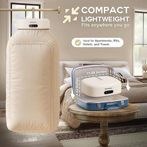 MOJOCO Portable Clothes Dryer - Mini/Compact Dryer for Apartment, RV, Travel - Small Quiet Fast-Drying Machine with Adjustable Timer & Hassle-Free Setup thumbnail 4