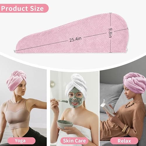 my novel things 3 Pack Microfiber Hair Towel Wrap for Curly Hair Women | 25.4" x 9.8" Super Absorbent Quick Dry with Button for Hair Anti Frizz, Gift for Women Girls (Pink,White,Purple) thumbnail 7