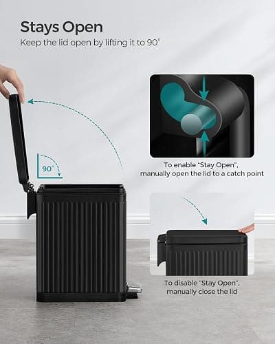 SONGMICS Bathroom Trash Can, 2.6-Gallon (10 L) Trash Bin with Lid, Slim for Small Spaces, Stainless Steel Garbage Can, Soft Close, Black ULTB562B01 thumbnail 6