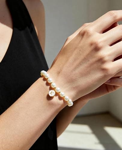Pearl Initial Bracelet for Women Trendy Charm Letter A-Z Dainty Gold Letter Pearl Beaded Bracelet Bridesmaid Proposal Wedding Bride Party Bridal Birthday Jewelry thumbnail 5