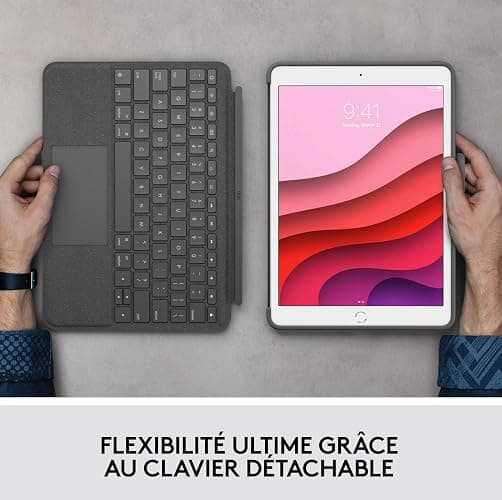 Logitech Combo Touch, Clavier iPad (7e, 8e et 9e générations), Étui avec pavé tactile de précision, clavier rétroéclairé de type ordinateur portable, Smart Connector, Clavier Français AZERTY - Noir thumbnail 7