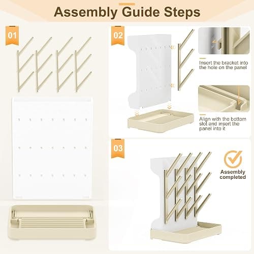 Viddett Superior Vertical Baby Bottle Drying Rack with 4-Pack Brush Set: Space-Saving Countertop Drying Rack - BPA-Free Baby Accessories Storage Stand Organizing Brushes & Pacifiers - Warm Beige thumbnail 6