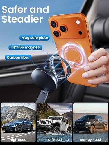 BEEGROW Magnetic Car Phone Holder for Magsafe, Alloy 360° Folding Cell Car Phone Mount with Ultra Stable Suction Cup and Reusable Gel, Dashboard Windshield Stand for iPhone 17-12 Android Pixel Samsung thumbnail 6
