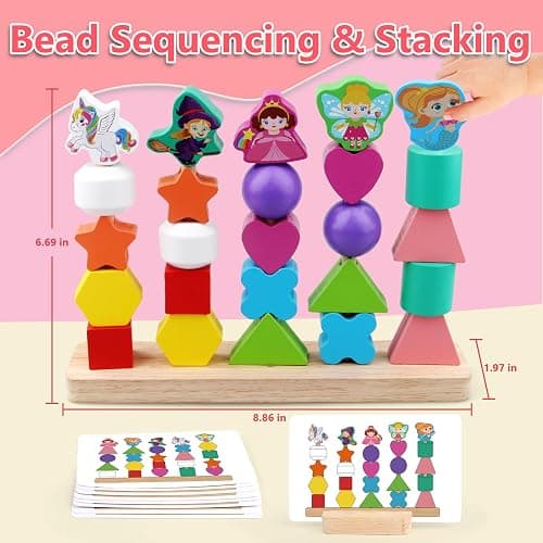 Vinlon Montessori Toys for Boys Girls 2 3 4 Years Old -Princess Unicorn Fairy Mermaid Shapes Sorting & Stacking Vivid Colors, Early Learning Educational Toys for Halloween Thanks Giving thumbnail 3