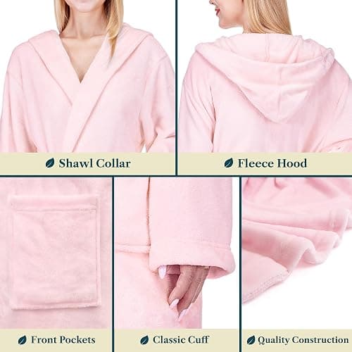 PAVILIA Women Robe with Hood, Fleece Fluffy Soft Long Hooded Robe, Plush Fuzzy Cozy Warm Bathrobe Shower Spa thumbnail 4