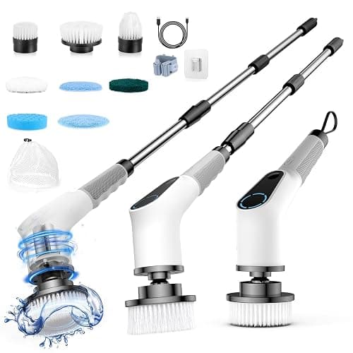 Elektrische Reinigungsbürste, 8 in 1 Electric Cleaning Brush mit austauschbaren Bohrbürstenköpfen, Wanne mopSet, Elektrische Putzbürste mit Verstellbarem Griff für Bad Küche Auto Fußboden - Image 1