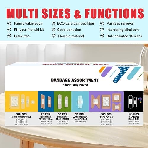 Dodanros Variety Bandages Pack,328ct Assorted Bulk Various Sizes, Shapes &Features | Sheer & Flex Fabric with Benzalkonium, ECO Bamboo Fabric, Waterproof, Cartoon Blind Box Fragrance Bandages thumbnail 6