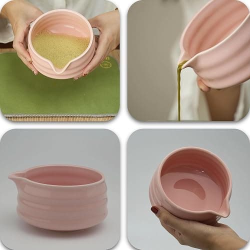 YEEMUOS Matcha whisk Set,7 Pcs Matcha Making Kit with whisk Whisk, Ceramic Bowl, Sifter, Scoop, Holder, Stand, and Tea Towel for Ultimate Matcha Experience(Pink) thumbnail 4