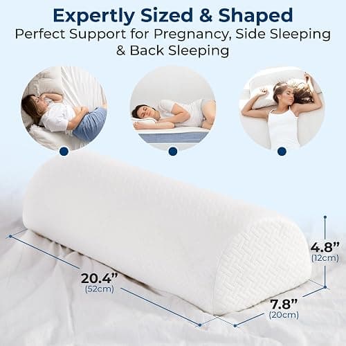 5 STARS UNITED Knee Pillow for Back Sleeping – Memory Foam Cushion for Sciatica Pain Relief – Under Leg Support for Sleeping on Back – Half Moon Bolster for Bed, White thumbnail 2