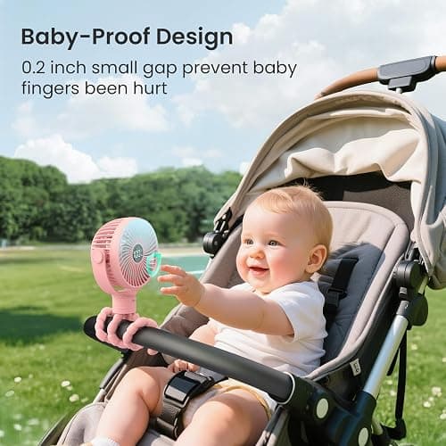 Coohea Portable Stroller Fan, 4000mAh Rechargeable Clip on Baby Fan 25H Battery Life, Head Detachable 360° Rotate Mini Fans, 4 Speed Personal Fans with Night Light for Car Seat Crib Bike Treadmill thumbnail 6