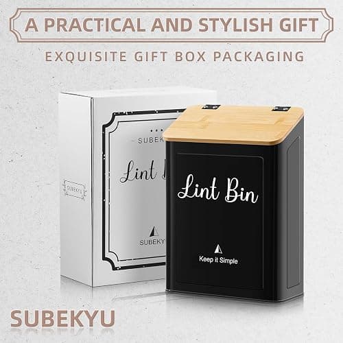 SUBEKYU Metal Magnetic Lint Bin for Laundry Room, Wall Mounted Lint Box Holder with Lid for Dryer,Laundry Room Organization and Storage,Bamboo Lid Lint Basket,Black thumbnail 7