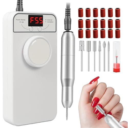 Professional Nail Drill Electric File, GEEZO 55000RPM Portable Cordless Nail Drill Machine with Bits, Rechargeable E File for Acrylic & Gel Nails, Manicure & Pedicure Tech Tool for Home Salon (White) - Image 1