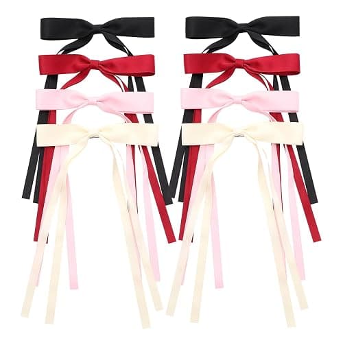 Hair Bows for Women,Ribbon Hair Bows With Long Tail,Hair bow clips Hair Barrettes for Women Accessories (Black, Beige, Pink, Red) thumbnail 6