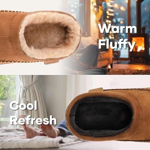 Zigzagger Men's Slip On Moccasin Slippers, Indoor/Outdoor Warm Fuzzy Comfy House Shoes, Fluffy Wide Loafer Slippers thumbnail 4