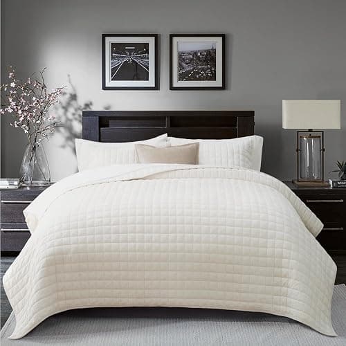 RECYCO Luxury Velvet Quilt Set Twin/Twin XL Size, Lightweight Velvet Comforter Set, Oversized Bedspread Coverlet Quilted Bedding Set, with 1 Matching Pillow Sham, for All Season, Cream White thumbnail 3