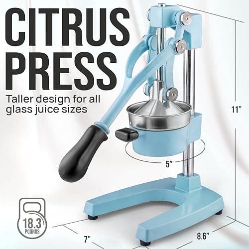 Zulay Kitchen Cast-Iron Orange Juice Squeezer - Heavy-Duty, Easy-to-Clean, Professional Citrus Juicer - Durable Stainless Steel Lemon Squeezer - Sturdy Manual Citrus Press & Orange Squeezer (Blue) thumbnail 2