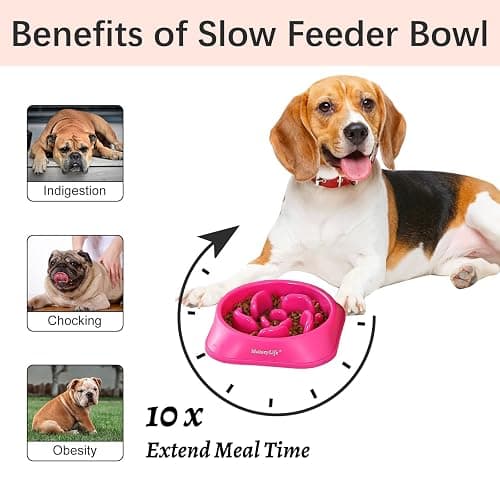 MateeyLife Slow Feeder Dog Bowls 2PCS, Anti-Choking Puzzle Dog Food Bowls, Anti-Slip Interactive Feeding Slow Down Eating, Bloat Stop Maze Dishes for Medium Breeds Pink&Purple thumbnail 2