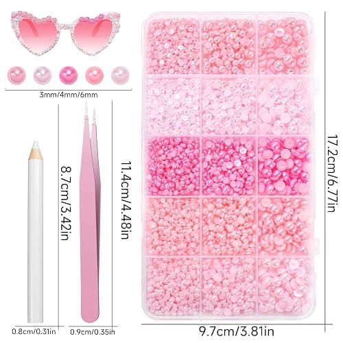 15000 Pcs Pink Flatback Pearls for Crafting, Assorted Size 3/4/6mm Half Pearls Bedazzling ABS Pearl Beads Gems for Nails Art DIY Crafts Face Makeup with Pickup Pencil Tweezer thumbnail 2