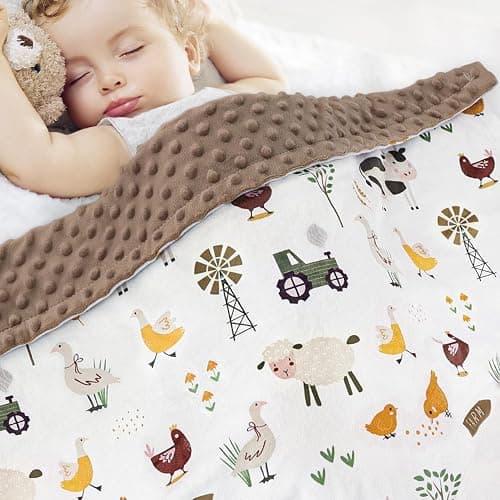 HOMRITAR Baby Blanket for Boys Soft Lightweight Minky Blanket with Double Layer Dotted Backing for Infant Toddler Nursery Crib with Cute Farm Animals Design 30 x 40 Inch thumbnail 3