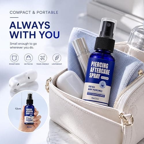 Usiriy Piercing Aftercare Spray 2oz, No-Sting Hydrating Saline Mist 2-Pack | Soothes ear, nose, lip, tongue, navel, aloe & tea tree calm redness & itch, hyaluronate prevents dryness, crusting, fine mist thumbnail 6