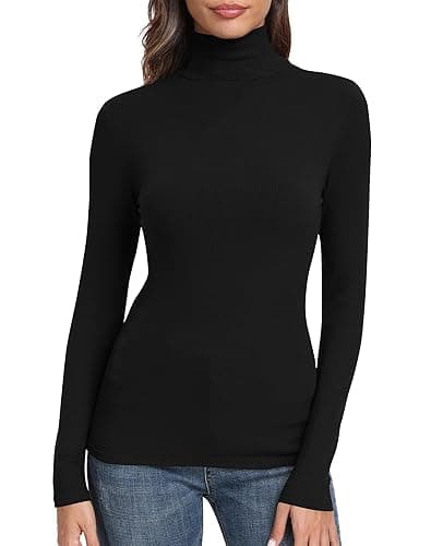 GEMBERA Womens Long Sleeve Turtle Neck Basic Slim Fitted Ribbed Knit Tops Thermal Shirts - Image 1