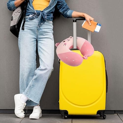 Fentar Neck Pillow for Travel, Memory Foam Kids Travel Pillow, Removable Travel Neck Pillow with Zips, Cute Cartoon Plane Pillow, Comfortable Adult Kids Travel Pillow for Airplane Camping Car Sleeping - Pink thumbnail 6