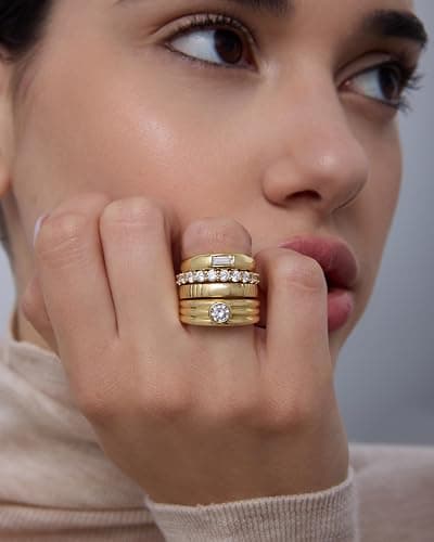 PAVOI 14K Gold Plated Stackable Rings for Women - Dainty Stackable Gold Ring Set of Four with Cubic Zirconia Multi-Bands - Trendy Fashion Jewelry thumbnail 2