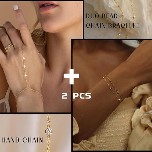 ÌF ME Hand Chain Bracelet Set 14K Gold Plated Durable Gold Bracelets for Women Adjustable Finger Bracelet Hand Jewelry with Extender Perfect for Everyday Wear Ring Bracelet Hand thumbnail 3