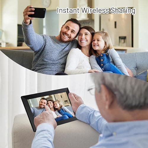 AEEZO 10.1 Inch WiFi Digital Picture Frame, IPS Touch Screen Smart Cloud Photo Frame with 32GB Storage, Auto-Rotate Easy Setup to Share Photos or Videos via AiMOR APP, Wall Mountable Black thumbnail 2