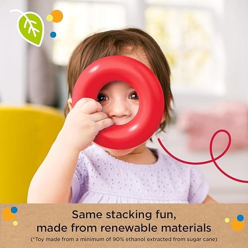Fisher-Price Baby Stacking Toy Rock-A-Stack Rings with Roly-Poly Base for Ages 6+ Months, Made with Plant-Based Materials thumbnail 7