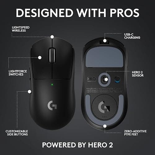 Logitech G PRO X Superlight 2c Wireless Gaming Mouse, 51 g pro-Grade Compact Mouse with 5 programmable Buttons, USB-C Charging, 44K DPI Sensor, up to 8 kHz Polling for PC/Mac - White thumbnail 9