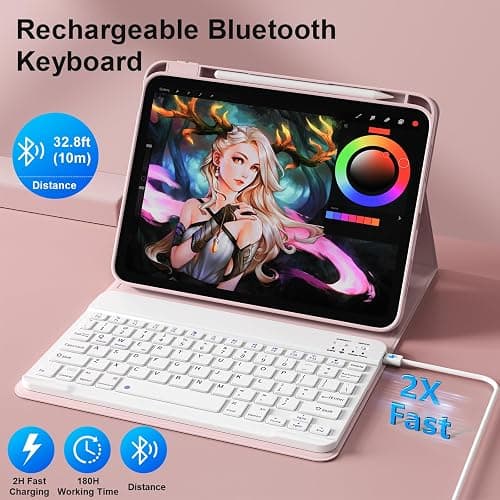 IAMKHO Keyboard Case for iPad Air 11 Inch (M3/M2) 2025/2024, iPad Air 5th/4th Generation 10.9 Inch 2022/2020, Detachable Wireless Bluetooth Keyboard Built-in Right Side Pencil Holder, Pink thumbnail 6