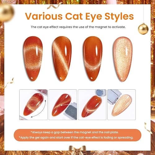 Beetles Cat Eye Gel Nail Polish Set - 20 Colors Christmas Glitter Red Green Blue Brown Black Cat Eye Magnetic Base Matte Glossy Top Coat Galaxy Gemlight Soak Off UV Manicure Salon Gift for Women thumbnail 6